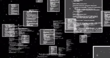 Siyah arkaplan üzerinde veri işleme animasyonu. küresel iletişim, veri işleme ve dijital arayüz kavramı, dijital olarak oluşturulmuş video.