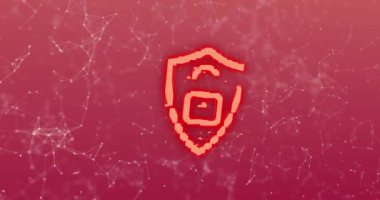 Kırmızı arkaplanda asma kilit ve bağlantı ağlarının animasyonu. küresel iletişim, veri işleme ve dijital arayüz kavramı, dijital olarak oluşturulmuş video.