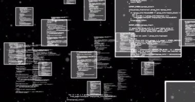 Siyah arkaplan üzerinde veri işleme animasyonu. küresel iletişim, veri işleme ve dijital arayüz kavramı, dijital olarak oluşturulmuş video.