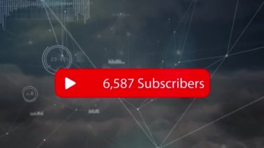 Bağlantı ve veri işleme ağı üzerinden abone sayısının animasyonu. küresel iletişim, veri işleme ve sosyal medya konsepti, dijital olarak oluşturulmuş video.
