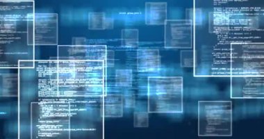 Siyah arkaplan üzerinde veri işleme animasyonu. küresel iletişim, veri işleme ve dijital arayüz kavramı, dijital olarak oluşturulmuş video.