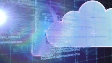 Çevrimiçi güvenlik kilidi ve dijital bulut üzerinden veri işleme animasyonu. küresel bağlantılar, dijital arayüz ve dijital olarak oluşturulmuş video işleme konsepti.