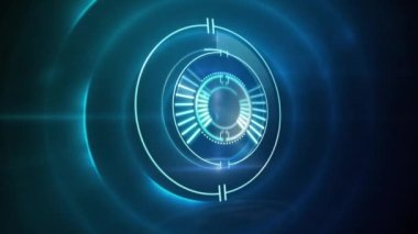 Mavi daireleri tarayan mikroskobun animasyonu. küresel iş, bağlantılar, ağlar ve veri işleme kavramı dijital olarak oluşturulmuş video.