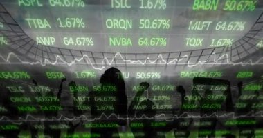 Spor stadyumundaki tezahürat yapan taraftarların veri işleme animasyonları. spor, rekabet, teknoloji ve dijital arayüz kavramı, dijital olarak oluşturulmuş video.