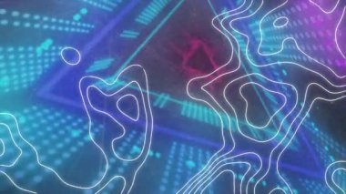 Neon tünelin üzerindeki beyaz harita çizgilerinin animasyonu. küresel bağlantılar ve veri işleme konsepti dijital olarak oluşturulmuş video.