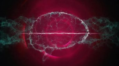 İzler ve kırmızı daireler üzerinde dijital beynin animasyonu. küresel iş, bağlantılar, ağlar ve veri işleme kavramı dijital olarak oluşturulmuş video.