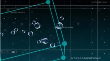 Veri işleme üzerine kürelerin animasyonu. küresel iş, bağlantılar ve dijital arayüz konsepti dijital olarak oluşturulmuş video.