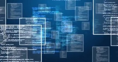 Siyah arkaplan üzerinde veri işleme animasyonu. küresel iletişim, veri işleme ve dijital arayüz kavramı, dijital olarak oluşturulmuş video.