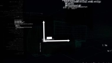 Kamyon ve ızgaranın 3d üzerindeki istatistiklerin animasyonu. küresel mühendislik, veri işleme ve dijital arayüz kavramı dijital olarak oluşturulmuş video.