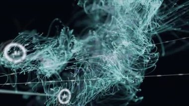 Yeşil ağ üzerinden dijital simgelerle bağlantı ağının animasyonu. çevrimiçi bağlantılar, ağ oluşturma ve dijital arayüz konsepti dijital olarak oluşturulmuş video.