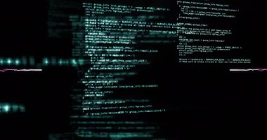 Veri işleme ve siyah arkaplan üzerindeki ışık izlerinin animasyonu. küresel iletişim, veri işleme ve dijital arayüz kavramı, dijital olarak oluşturulmuş video.