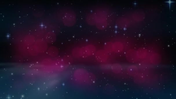 Animación Estrellas Navideñas Moviéndose Sobre Luces Bokeh Rojas Sobre Fondo — Vídeos de Stock