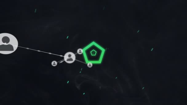 Animering Nätverk Anslutningar Med Digitala Människor Ikoner Över Gröna Hexagoner — Stockvideo