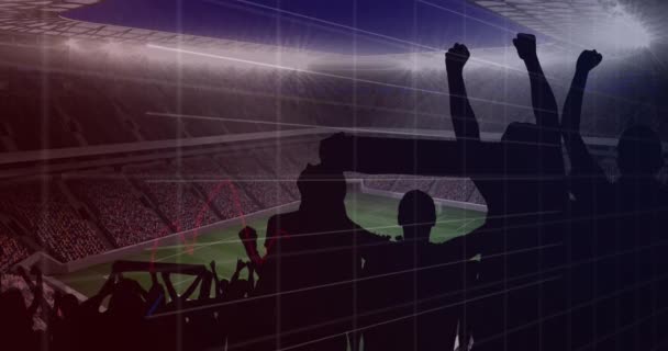 Animation Von Grafiken Und Datenverarbeitung Über Jubelnde Fans Sportstadion Sport — Stockvideo