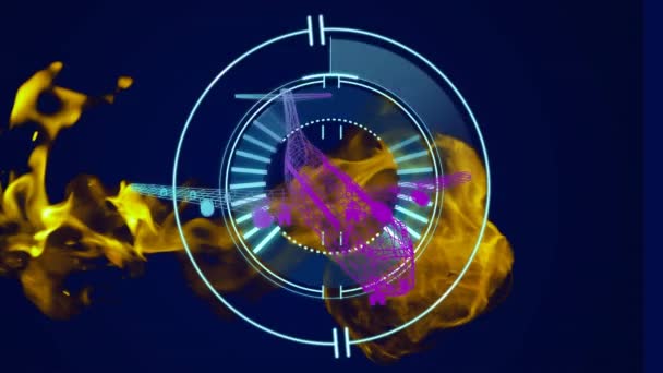 Animation Scope Scanning Airplane Model Spinning Blue Background Global Development — Stock Video