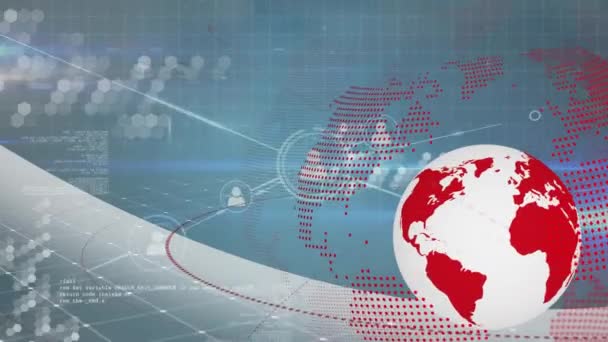 Animación Globo Procesamiento Datos Red Conexiones Sobre Fondo Azul Comunicación — Vídeos de Stock