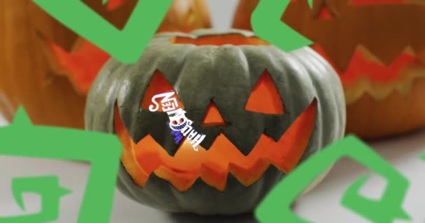 Fröhliches Halloween Textbanner Gegen Halloween Kürbisse Auf Weißem Hintergrund Halloween — Stockvideo