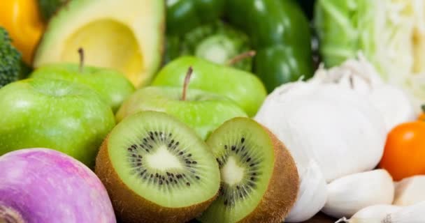 Videó Friss Bio Vegán Ételekről Gyümölcsökkel Zöldségekkel Vegán Nap Bio — Stock videók