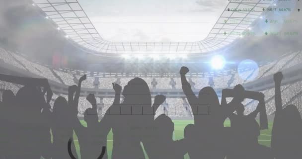 Animering Grafer Och Databehandling Över Jublande Sport Fans Stadion Sport — Stockvideo