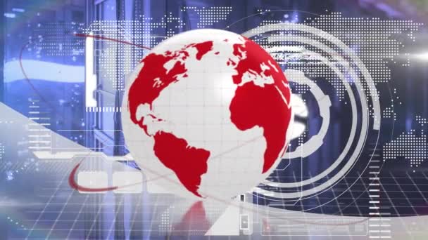 Animation Globe Scope Scanning Data Processing Computer Servers Global Data — Stock Video