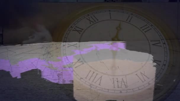 Animazione Reti Connessioni Mappa Del Mondo Orologio Movimento Persone Che — Video Stock