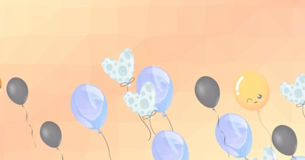 Animacja Ilustracji Szczęśliwego Brodatego Mężczyzny Machającego Balonami Brzoskwiniowym Tle Pozytywność — Wideo stockowe