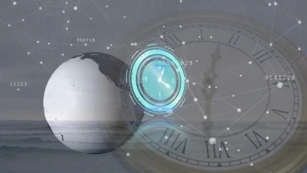 Animation Horloges Mobiles Sur Globe Réseau Connexions Mer Concept Global — Video