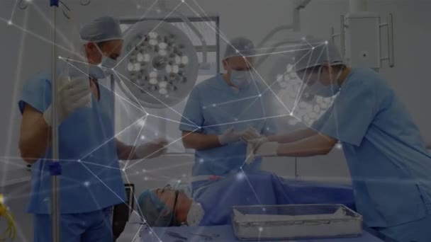 Animatie Van Het Netwerk Van Verbindingen Chirurgen Operatiekamer Mondiaal Concept — Stockvideo