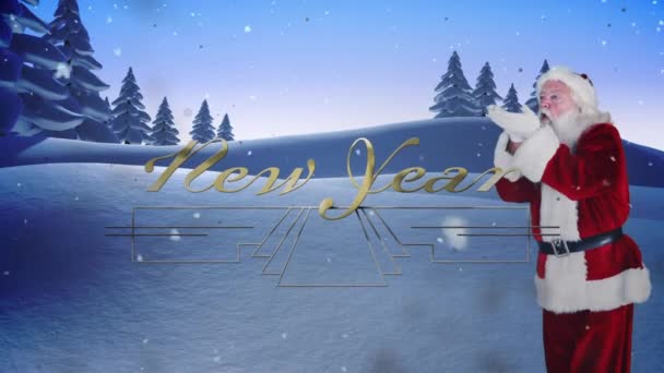 Animation Happy New Year Greetings Decoration Santa Claus Winter New — Stock Video