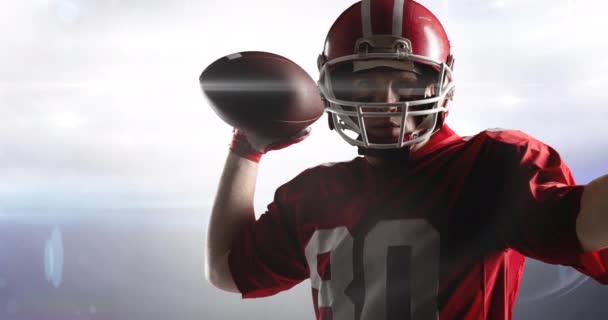 Animatie Van Lichten Bewegen Mannelijke Amerikaanse Football Speler Actie Gooien — Stockvideo