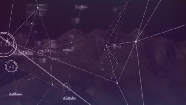 Animacja Sieci Połączeń Przez Wirujące Góry Globalne Sieci Koncepcja Połączeń — Wideo stockowe