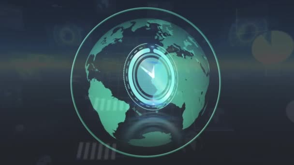 Animation Moving Clock Globe Data Processing Global Communication Data Processing — Stock Video