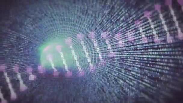 ピンク色のデジタルトンネル上のDna鎖のアニメーション 世界的なビジネス ネットワーク データ処理の概念デジタルで生成されたビデオ — ストック動画