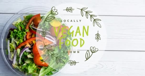 Animation Locally Grown Vegan Food Text Green Bowl Fresh Salad — Stock Video