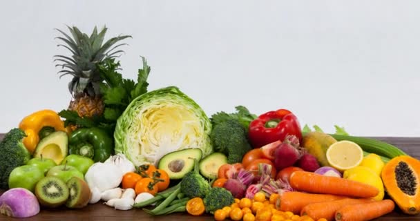 Vidéo Aliments Végétaliens Biologiques Frais Avec Des Fruits Légumes Jour — Video