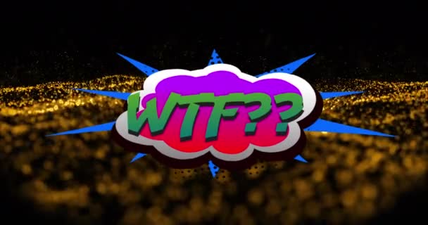 Animation Von Wtf Text Über Orangefarbenen Punkten Auf Schwarzem Hintergrund — Stockvideo