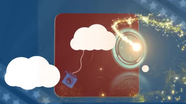 Animación Del Reloj Sobre Nubes Digitales Con Dispositivos Electrónicos Procesamiento — Vídeos de Stock