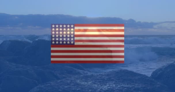 Animation Flag America Red White Blue Circles Coast Sundown Patriotism — Stock Video