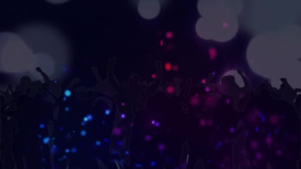 Анімація Блакитних Рожевих Плям Світла Над Танцюючим Натовпом Прожекторами Святкування — стокове відео