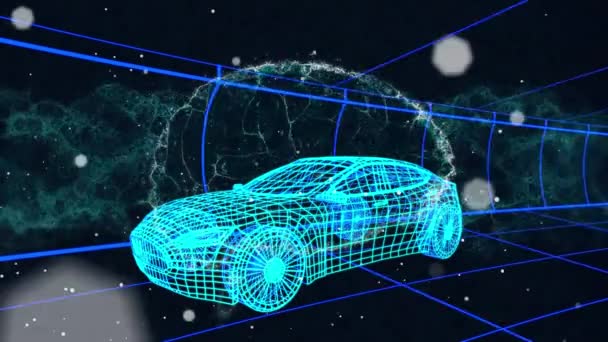 Анімація Людського Мозку Обертається Навколо Моделі Малювання Автомобіля Сітки Глобальна — стокове відео