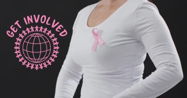 Breast Cancer Awareness Text Banner Mid Section Woman Wearing Pink — Stock Video