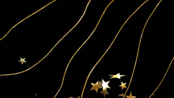 Animáció Sárga Csíkok Csillagok Fekete Háttér Party Ünneplés Koncepció Digitálisan — Stock videók