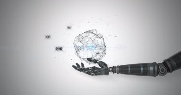 Animație Rețea Conexiuni Prelucrare Datelor Peste Mâna Brațului Robotului Lumină — Videoclip de stoc