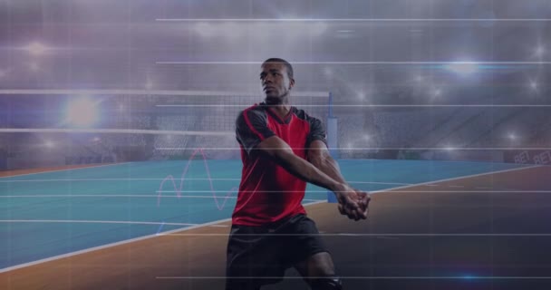 Animación Gráficos Procesamiento Datos Con Jugador Voleibol Masculino Acción Estadio — Vídeos de Stock