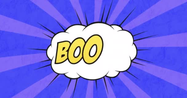 Animação Texto Boom Sobre Listras Azuis Conceito Interface Comunicação Mídia — Vídeo de Stock