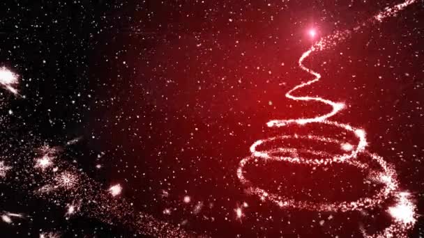 Κινούμενα Σχέδια Χιονιού Που Πέφτουν Πάνω Από Χριστουγεννιάτικο Δέντρο Που — Αρχείο Βίντεο