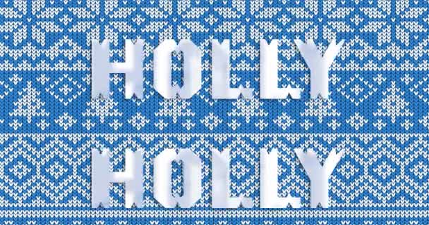 Animatie Van Holly Tekst Herhaling Met Kerst Blauwe Achtergrond Kerstmis — Stockvideo