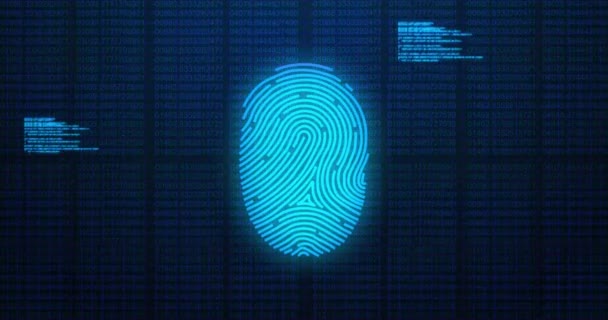 Animation Fingerprint Data Processing Black Background Global Communication Data Processing — Stock Video