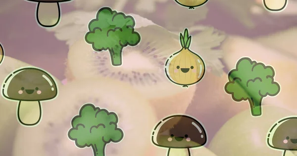 Obraz Ilustracji Warzywami Nad Świeżo Krojonymi Owocami Kiwi Awokado Zdrowe — Zdjęcie stockowe