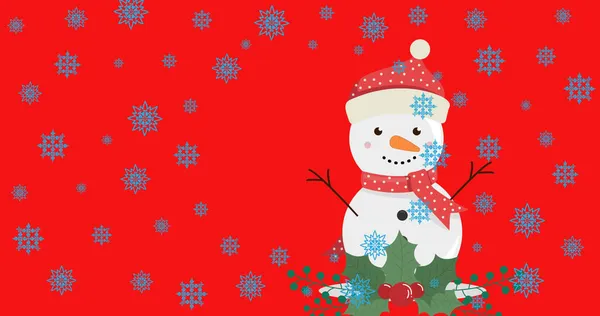 Képek Hógömbről Hóemberrel Hópehely Felett Karácsonykor Karácsony Tél Hagyomány Ünnepség — Stock Fotó